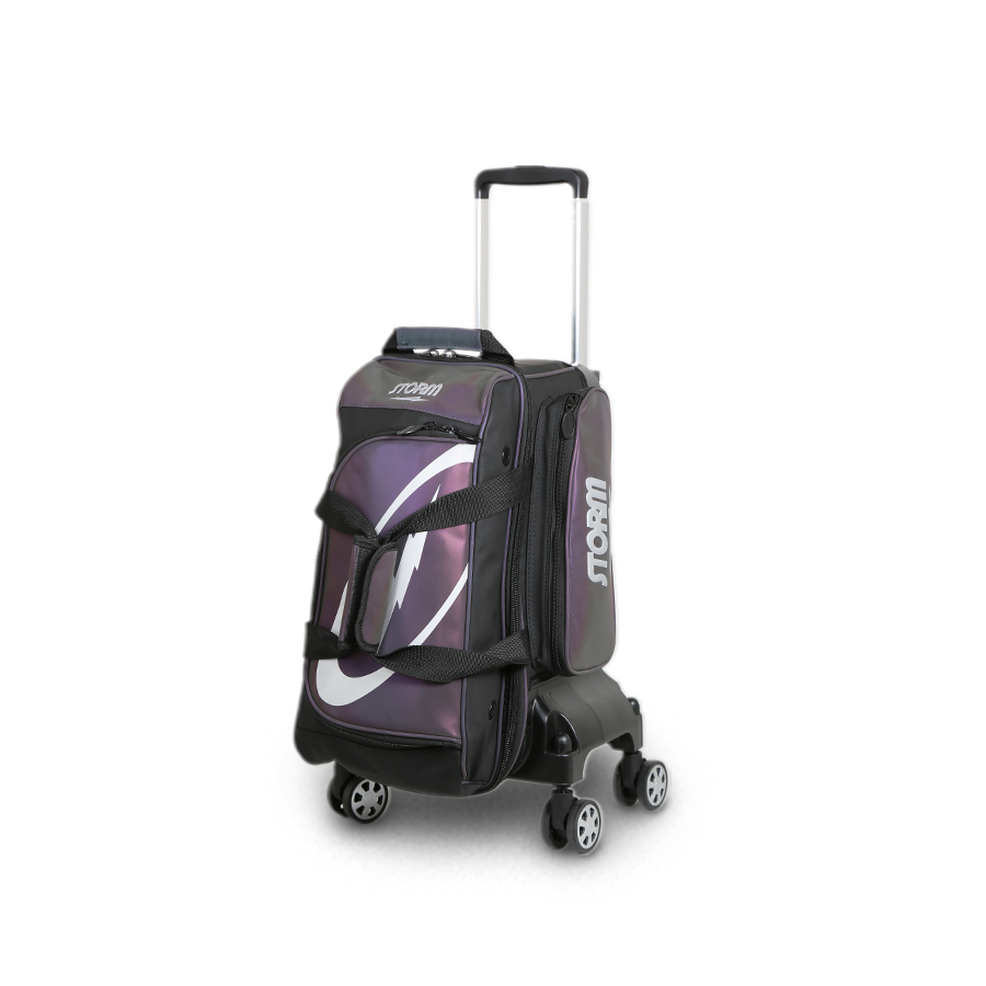 Brunswick Punisher Double Roller Bowling Bag – Grey, Holds 2 Balls & Shoes, Retractable Handle, 5-Inch Wheels