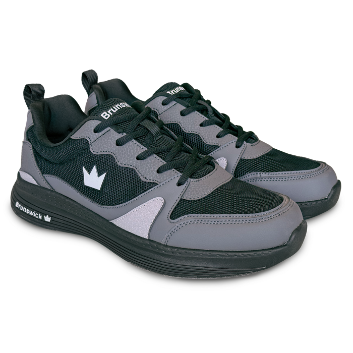 Brunswick Outback Black Grey bowling shoes three-quarter view