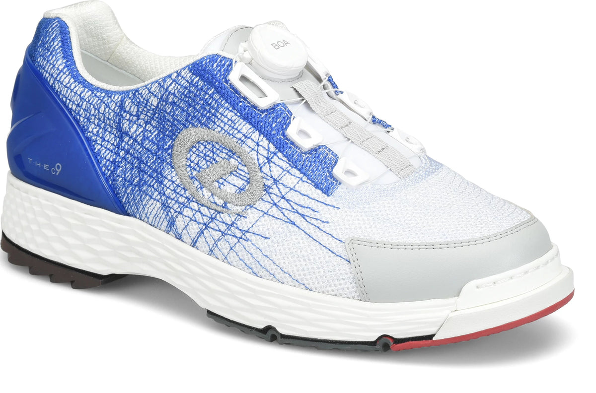 Dexter T.H.E 9 Techknit Blue/White bowling shoe angled view