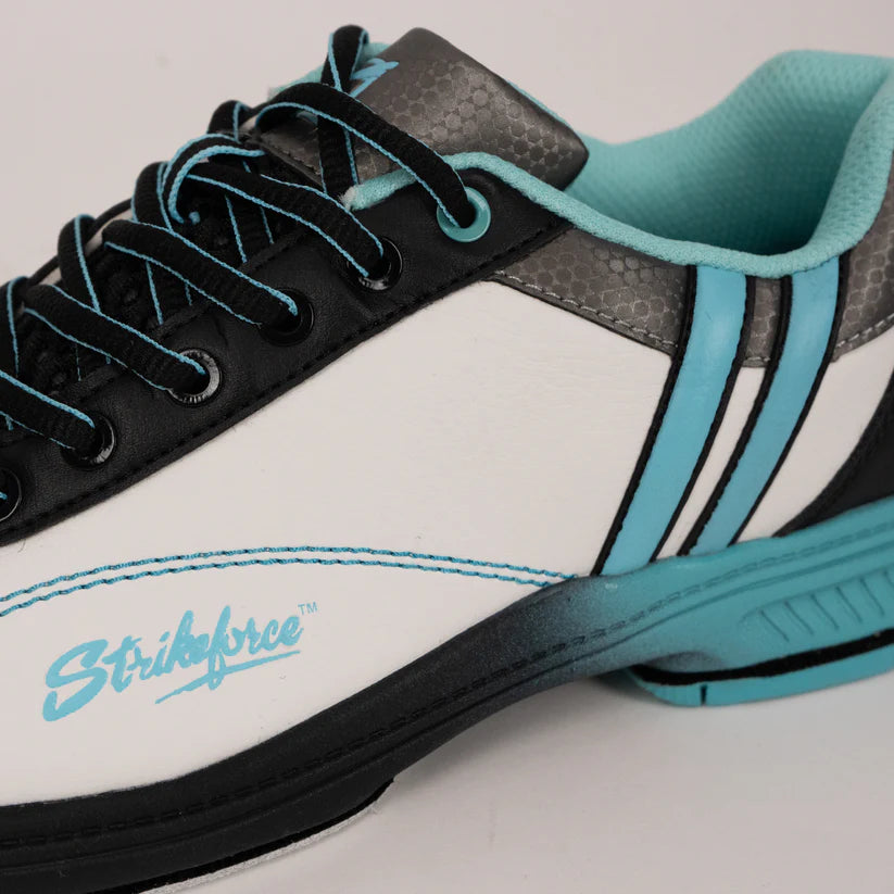 Womens KR Strikeforce Starr White/Black/Teal Right Hand Wide Width Bowling Shoes