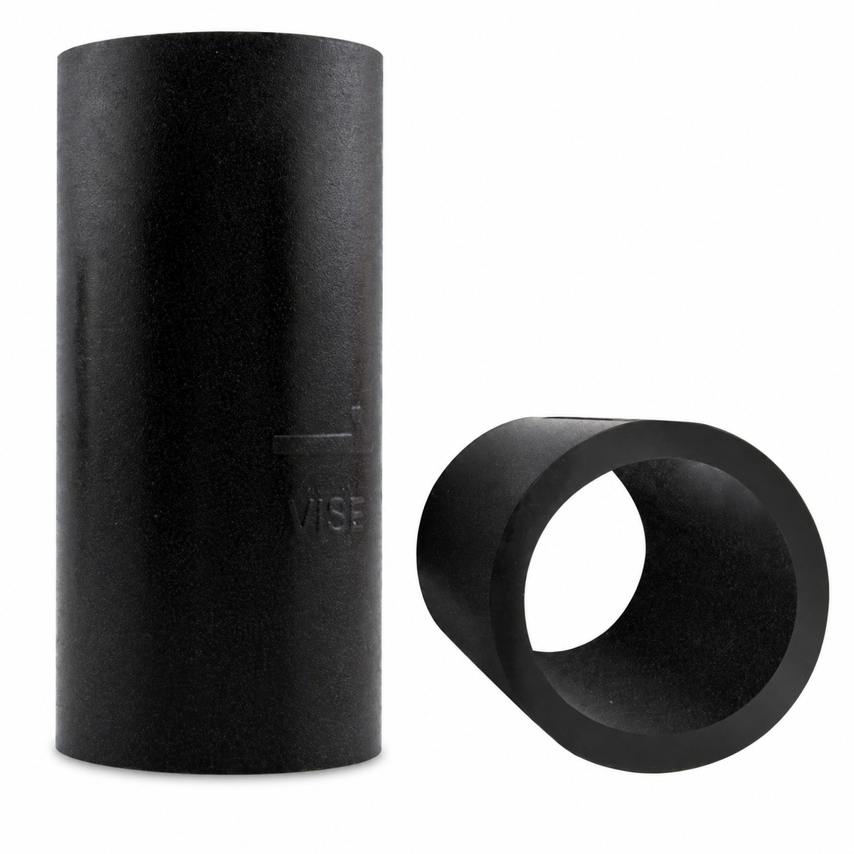 Vise black round thumb insert, side and end views